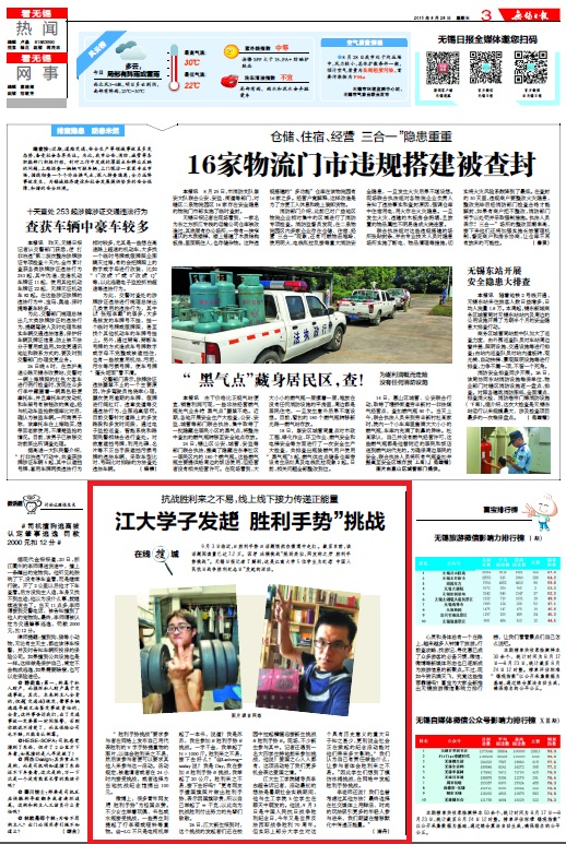 【媒体生工】无锡日报报道我院“胜利手势挑战活动”